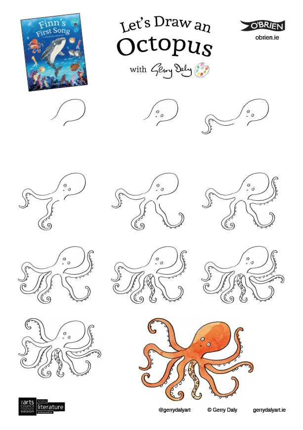 Finn's First Song let's draw step by step PDF of an octopus