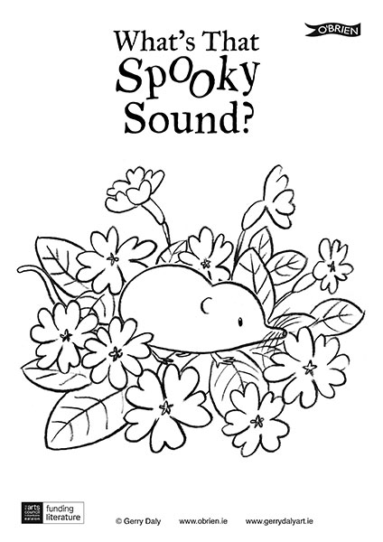 What's That Spooky Sound? colour in PDF of the pygmy shrew scurrying threw the primroses