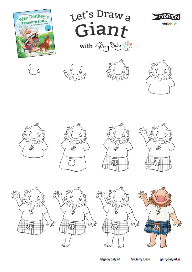 Wee Donkey's Treasure Hunt let's draw step by step PDF of a giant