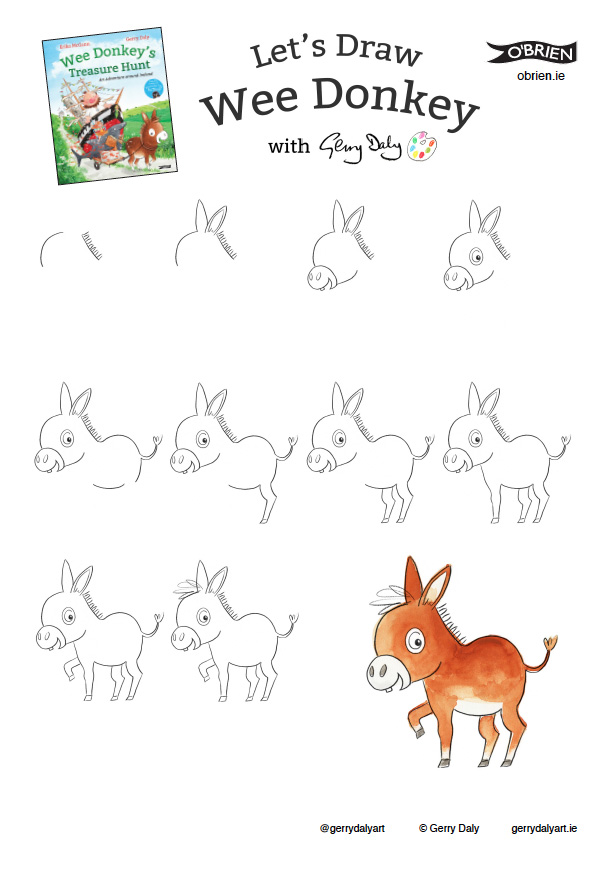Wee Donkey's Treasure Hunt let's draw step by step PDF of Wee Donkey