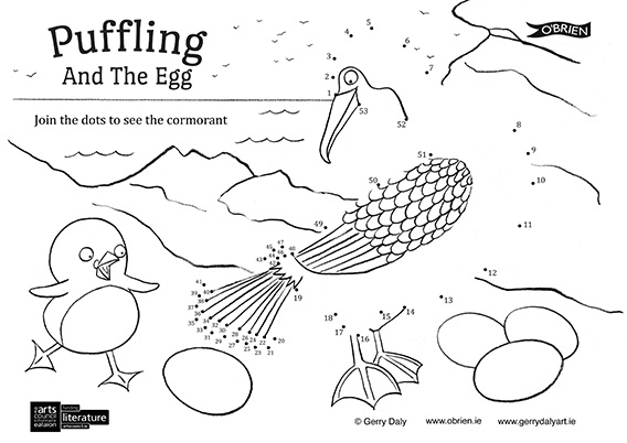 Puffling And The Egg colouring in join the dots PDF of Puffling and the cormorant