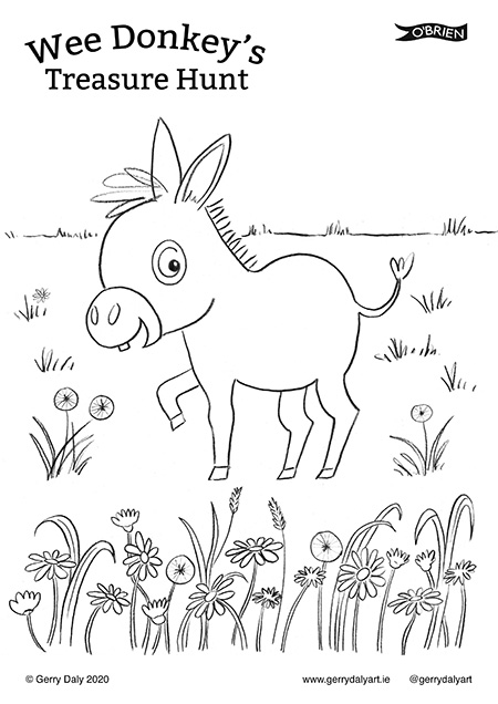 Wee Donkey's Treasure Hunt colouring in PDF of Wee Donkey