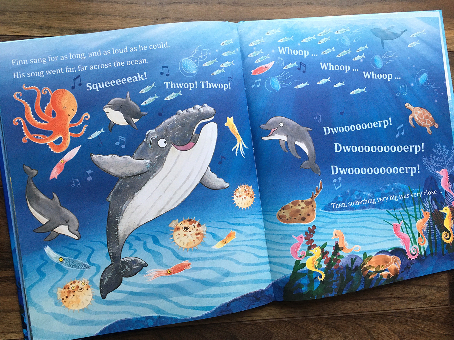 Finn's First Song, Finn sings his whale song as long and as loud as he can