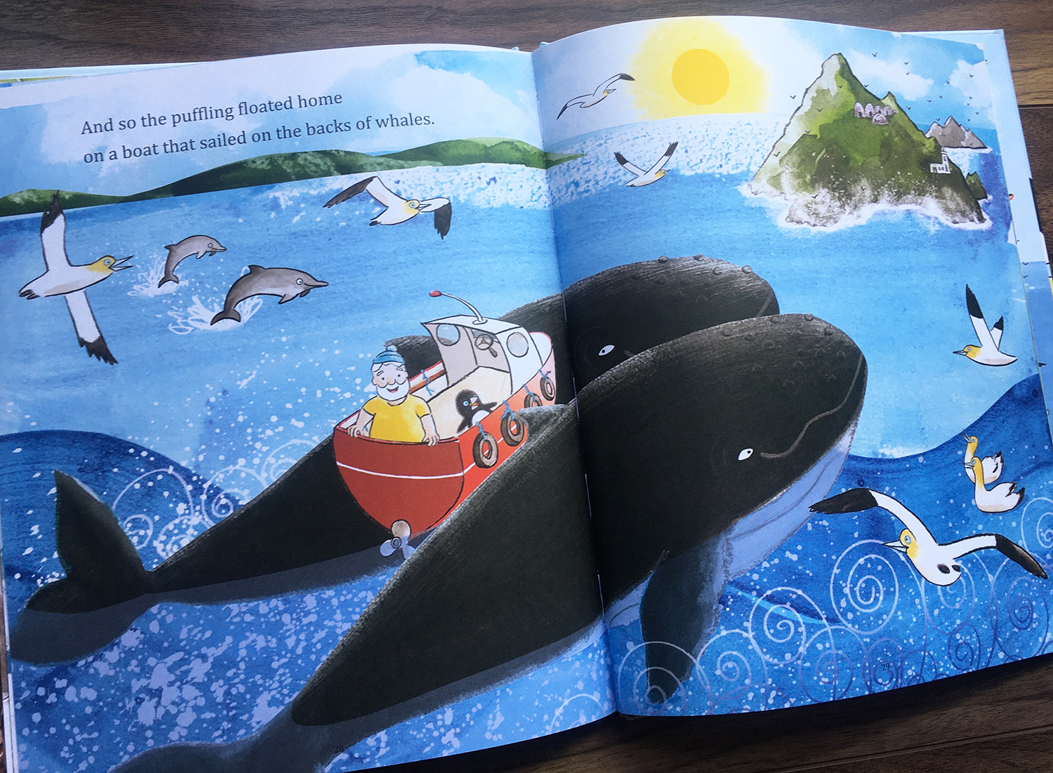 Where Are You Puffling? scene where the boat with puffling is returned by whales back to Skellig Michael