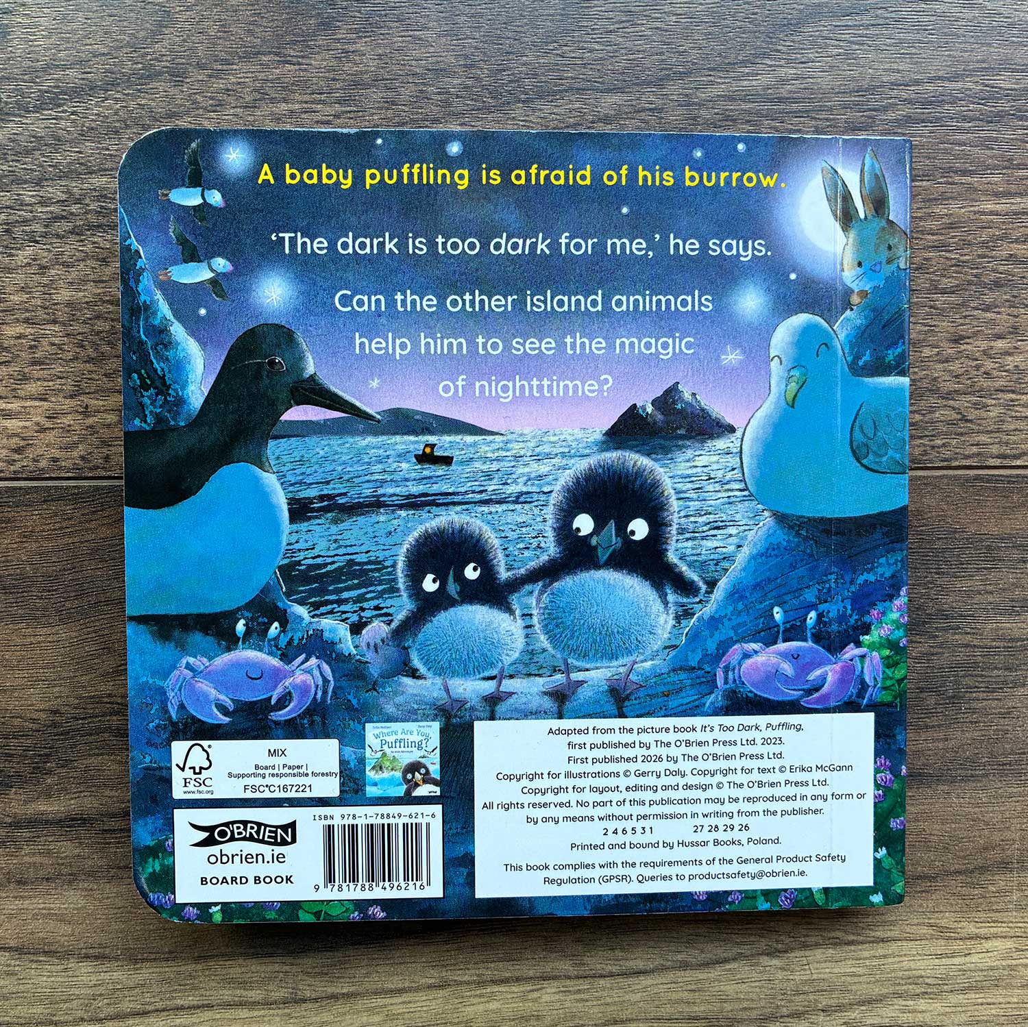 It's Too Dark Puffling board book back cover