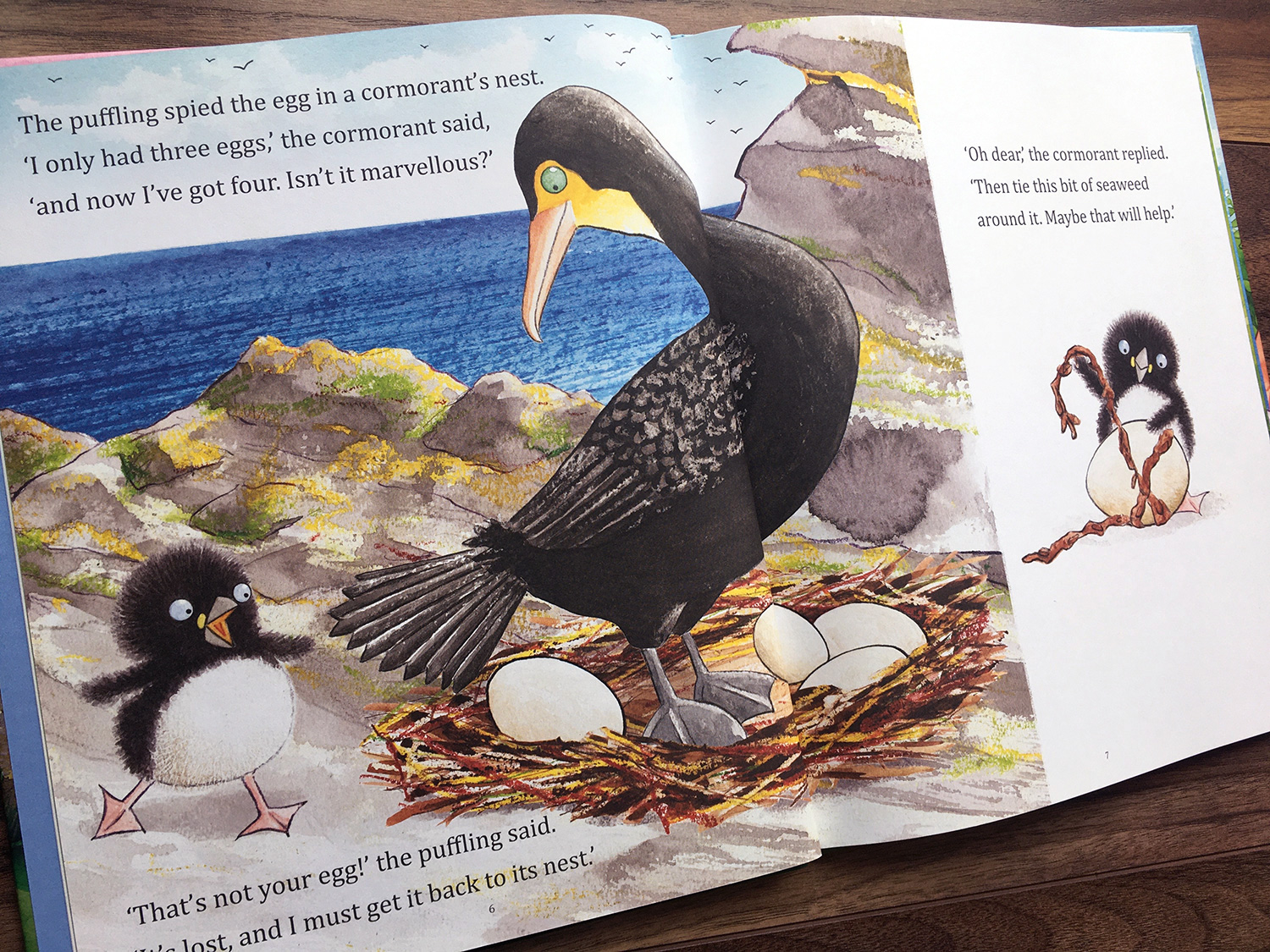 Puffling And The Egg scene where Puffling meets a cormorant