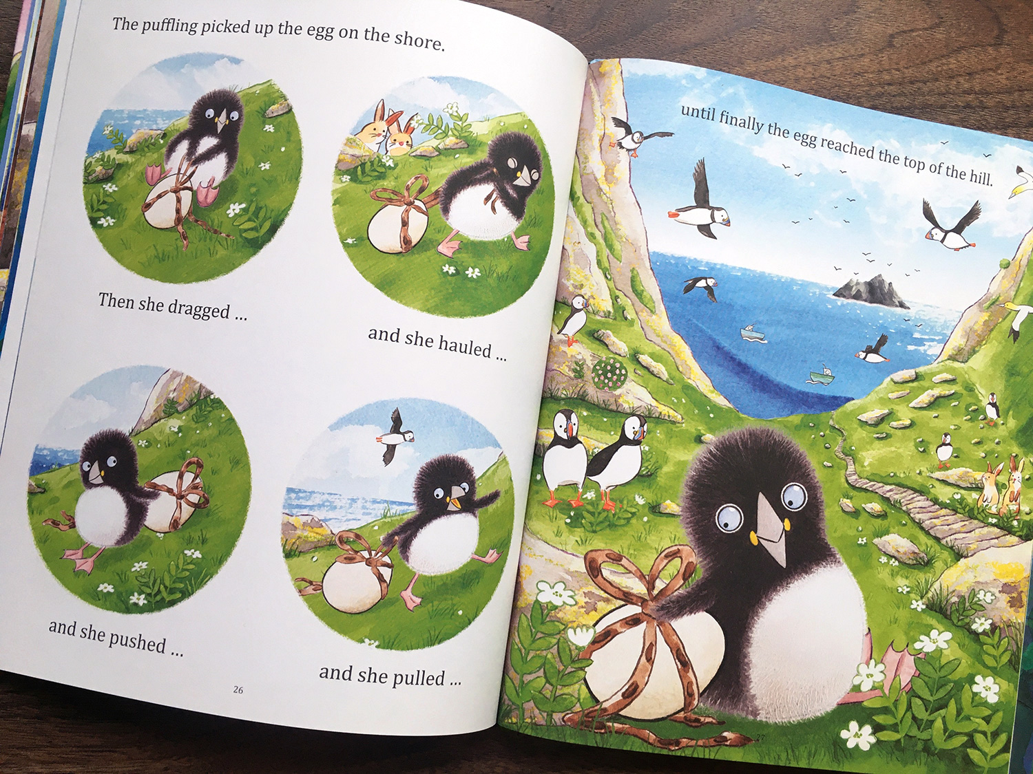 Puffling And The Egg scene where Puffling reaches the top of the hill with the egg