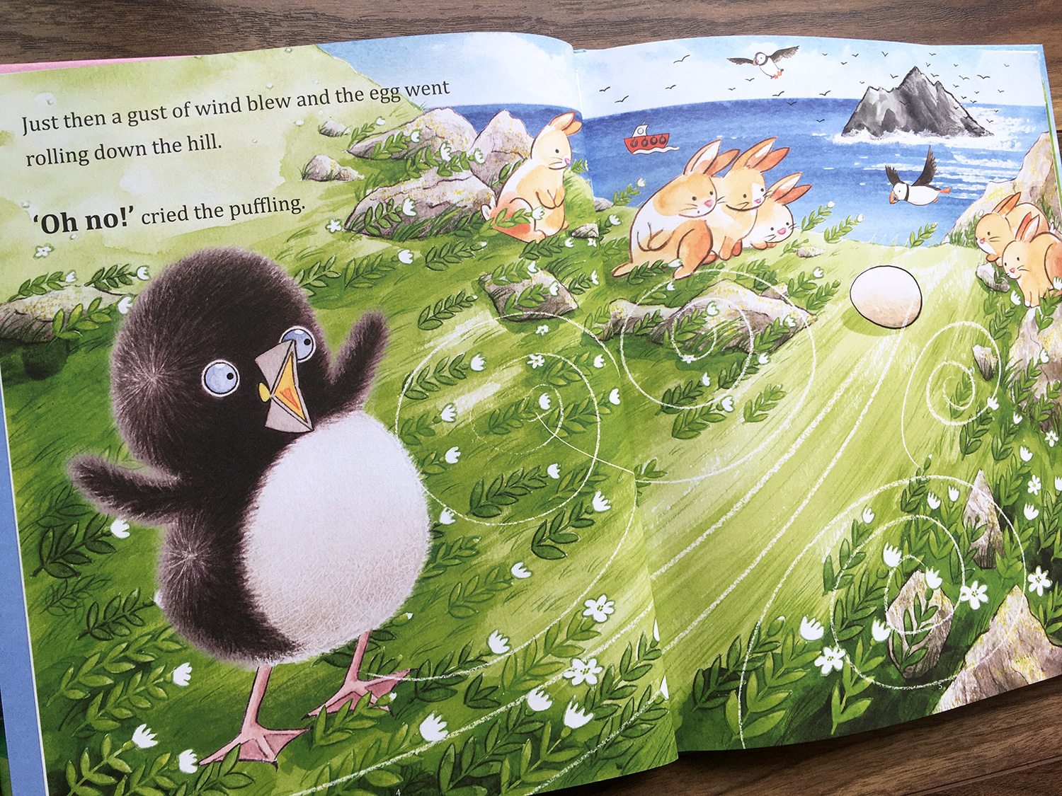 Puffling And The Egg scene where the wind blows the egg away