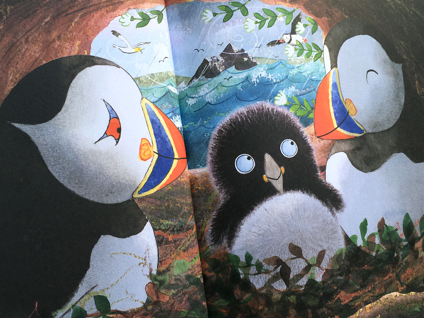 Puffling and the Stormy Sea scene where the puffins discuss the stormy weather