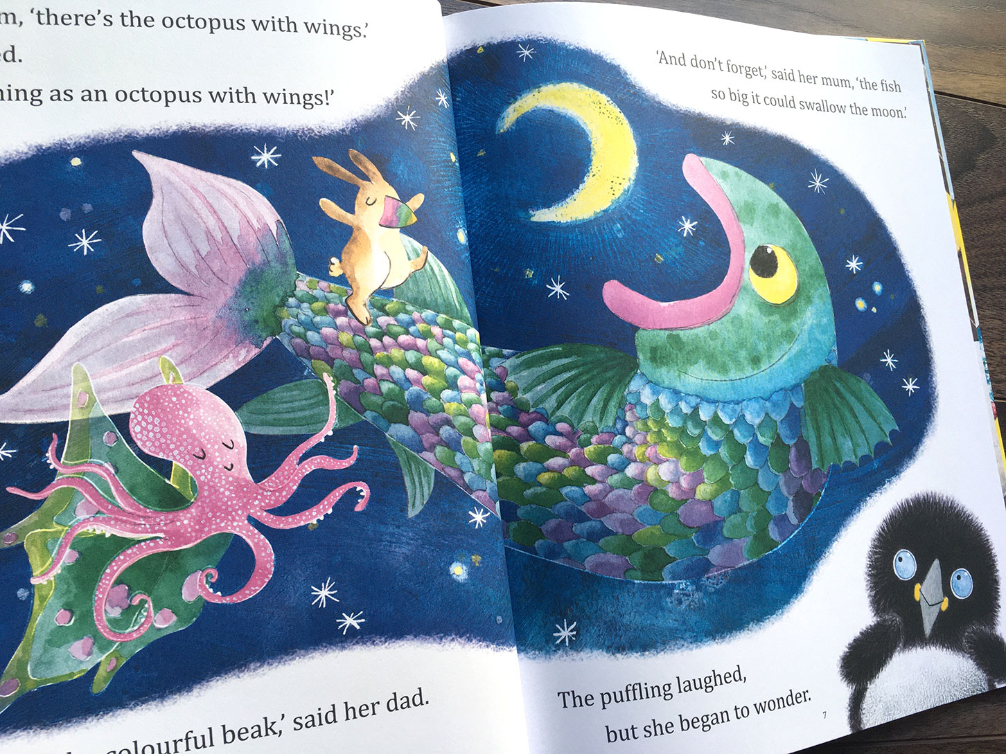 Puffling and the Stormy Sea scene where Puffling imagines the sea creatures