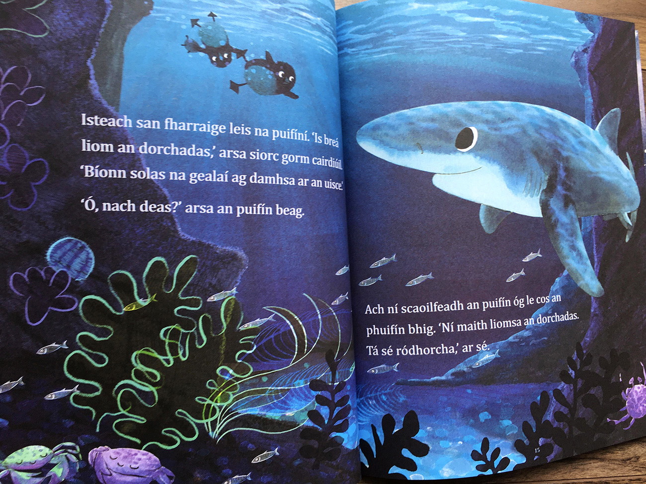 It's Too Dark Puffling scene where the pufflings meet the friendly blue shark under the moonlight