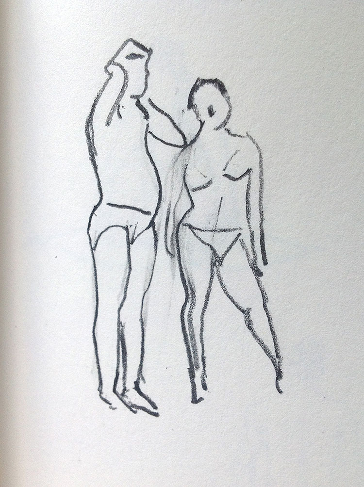 sketch of two people on the beach
