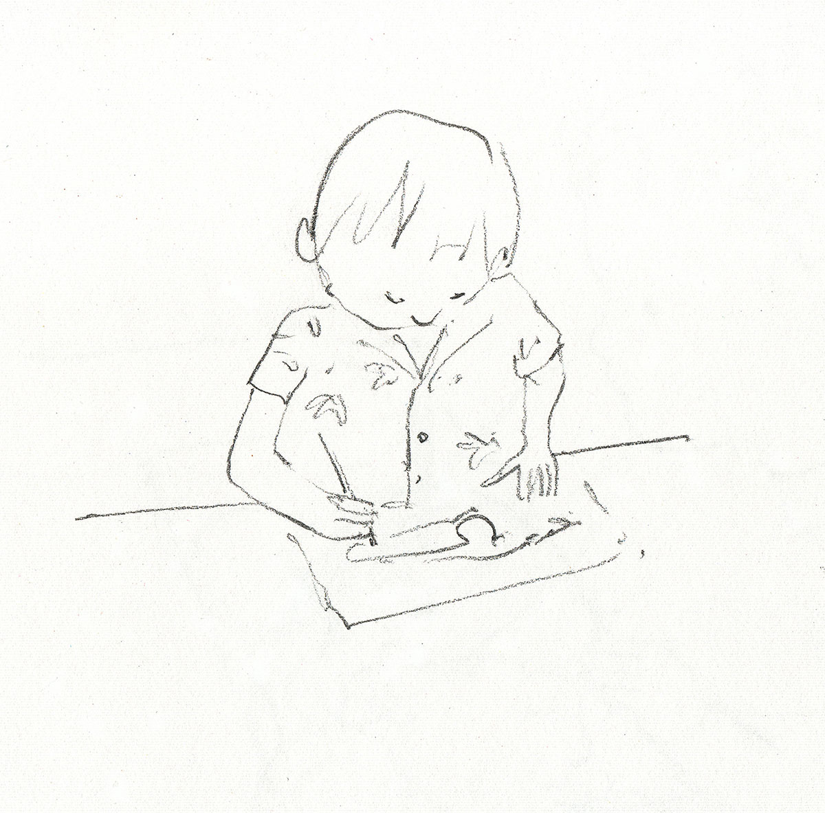 sketch of a boy drawing at a table