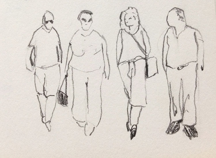 sketch of 4 people walking