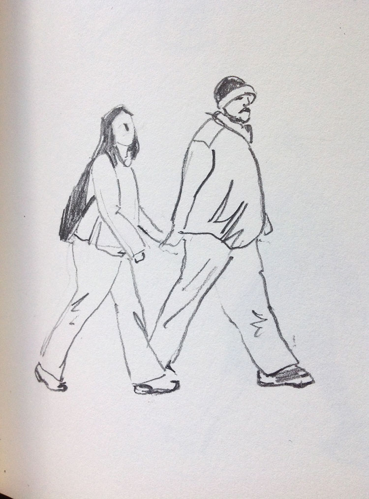 sketch of two people walking