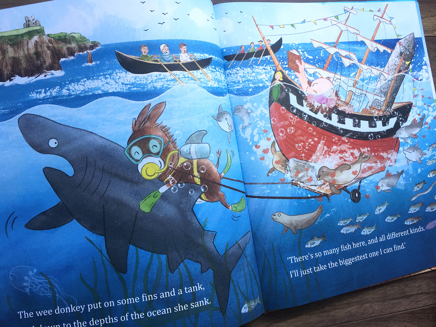 Wee Donkey's Treasure Hunt, donkey grabs a big basking shark in the Atlantic