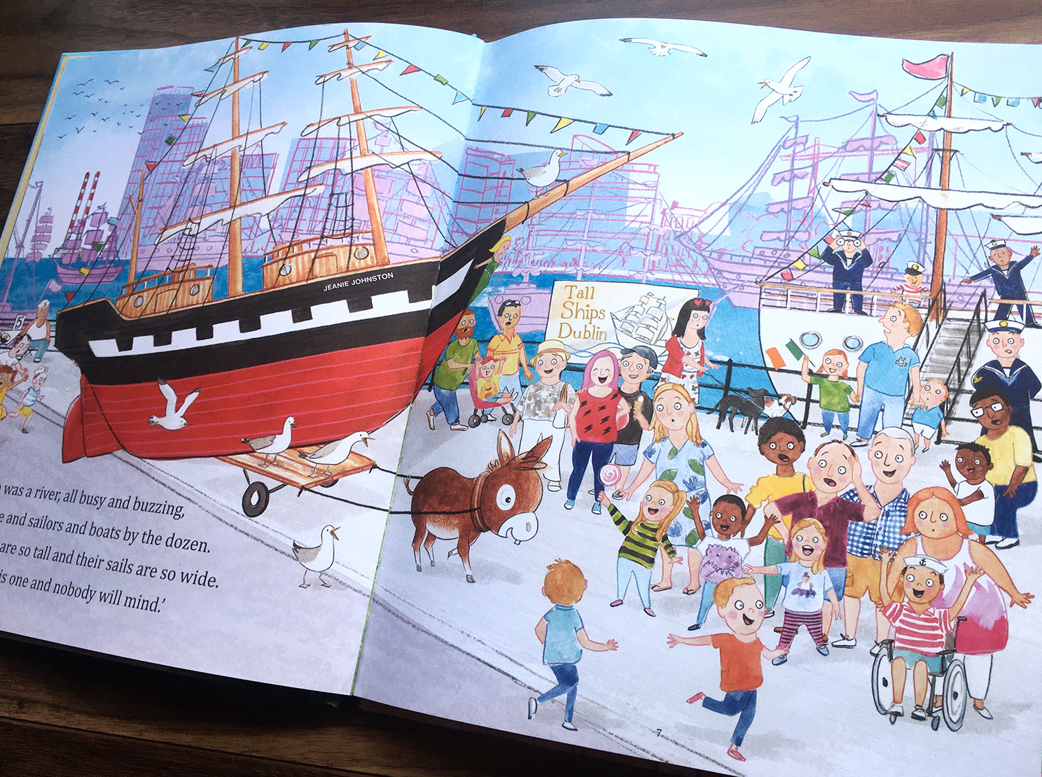 Wee Donkey's Treasure Hunt, donkey sneaks off with the Jeanie Johnston in Dublin's docklands